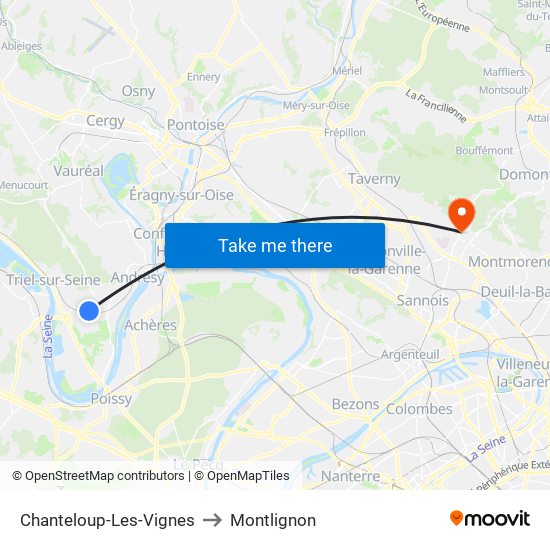 Chanteloup-Les-Vignes to Montlignon map