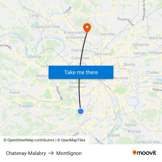 Chatenay-Malabry to Montlignon map