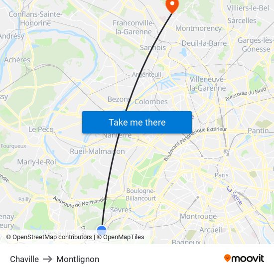 Chaville to Montlignon map