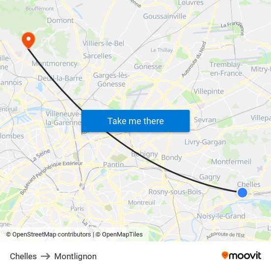 Chelles to Montlignon map