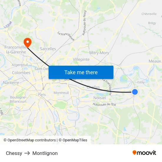 Chessy to Montlignon map