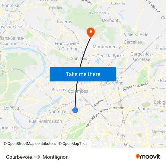 Courbevoie to Montlignon map