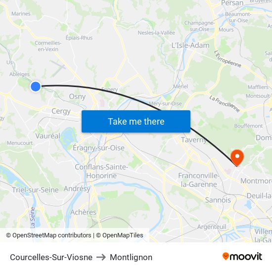 Courcelles-Sur-Viosne to Montlignon map
