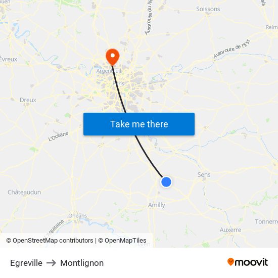 Egreville to Montlignon map