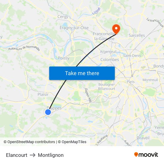 Elancourt to Montlignon map