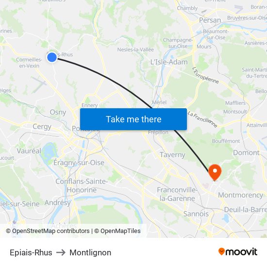 Epiais-Rhus to Montlignon map