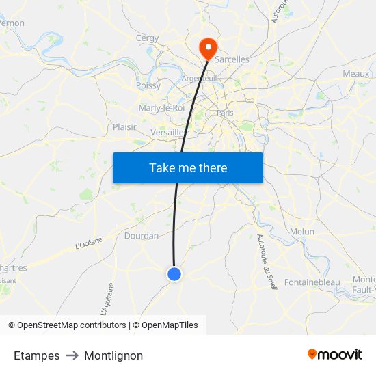 Etampes to Montlignon map