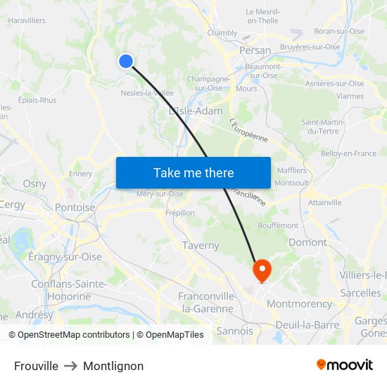 Frouville to Montlignon map