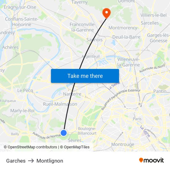 Garches to Montlignon map
