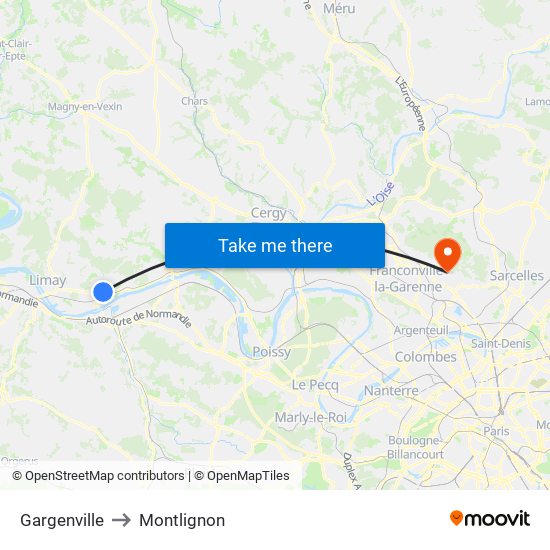 Gargenville to Montlignon map