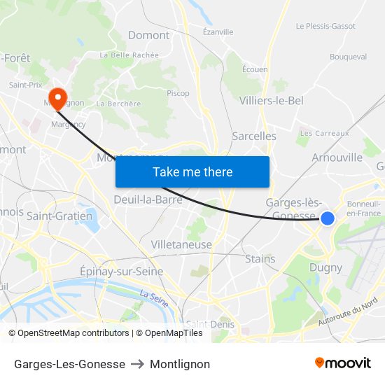 Garges-Les-Gonesse to Montlignon map