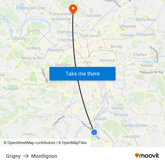 Grigny to Montlignon map