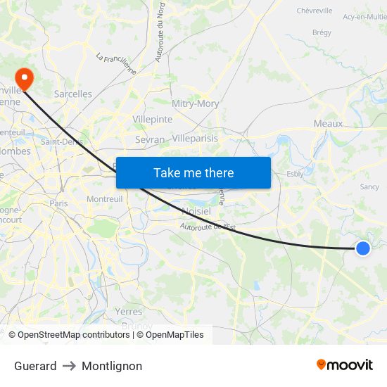 Guerard to Montlignon map