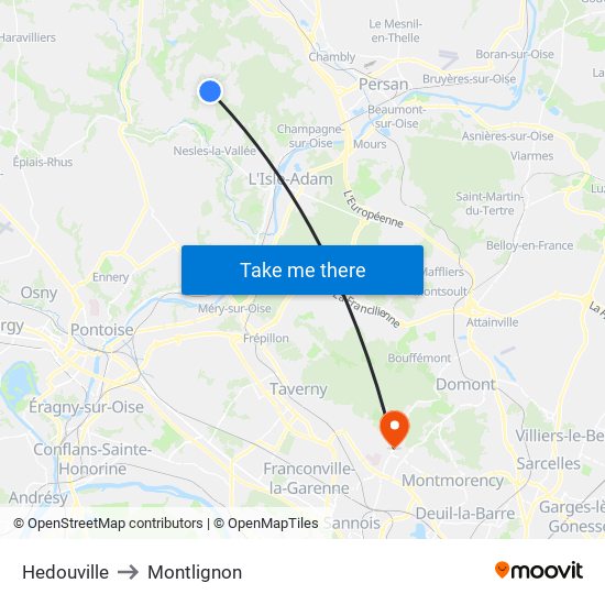 Hedouville to Montlignon map