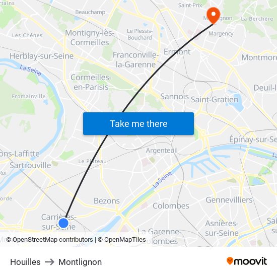 Houilles to Montlignon map