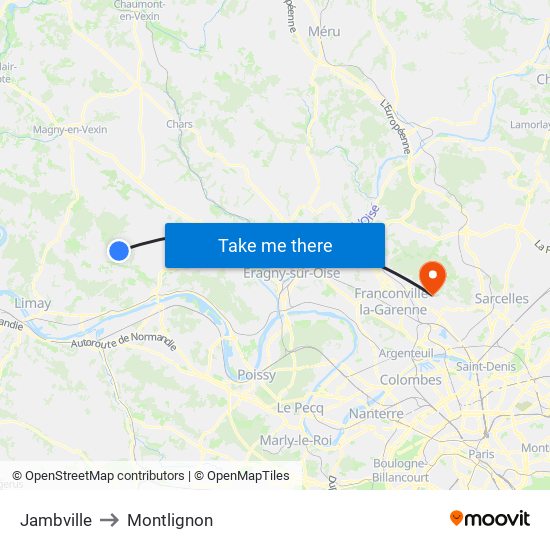Jambville to Montlignon map