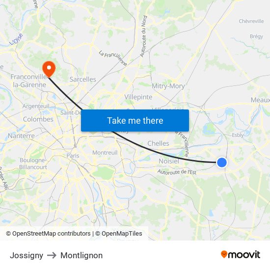 Jossigny to Montlignon map