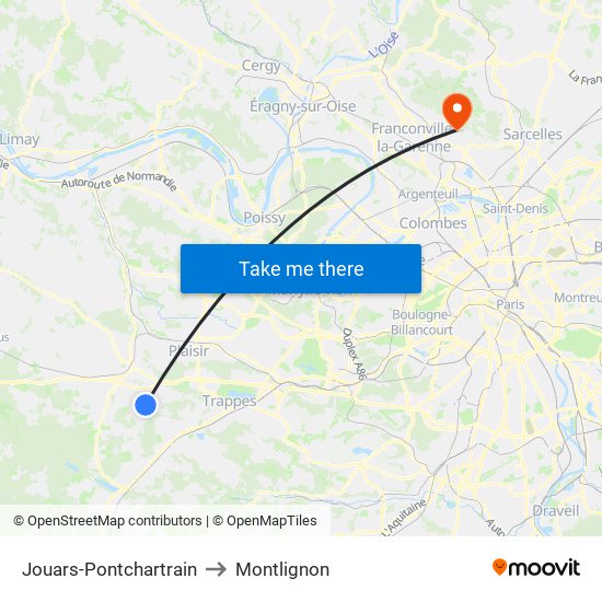 Jouars-Pontchartrain to Montlignon map