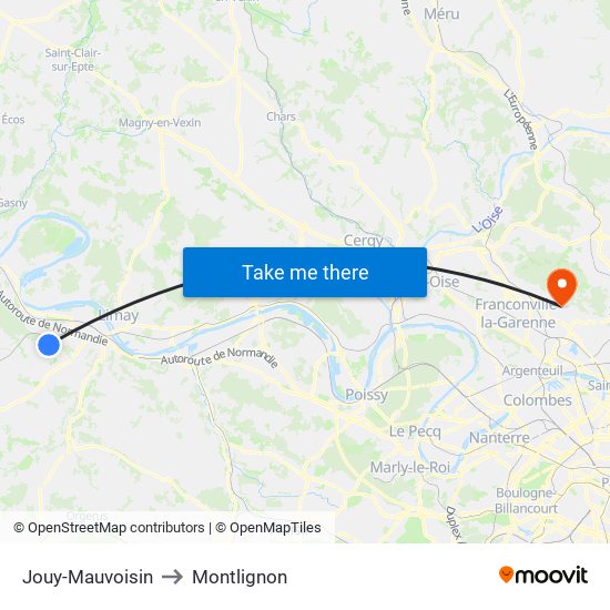 Jouy-Mauvoisin to Montlignon map