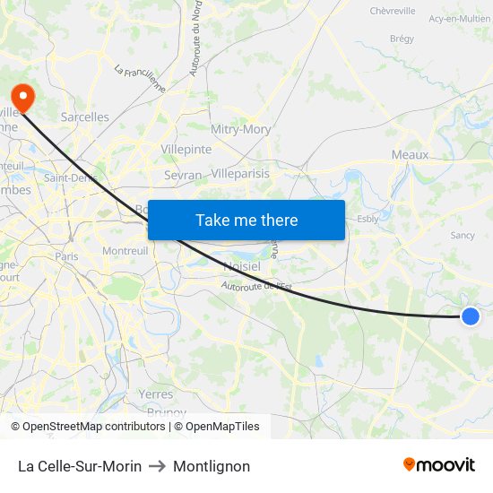 La Celle-Sur-Morin to Montlignon map