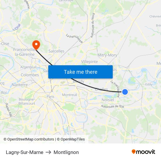 Lagny-Sur-Marne to Montlignon map