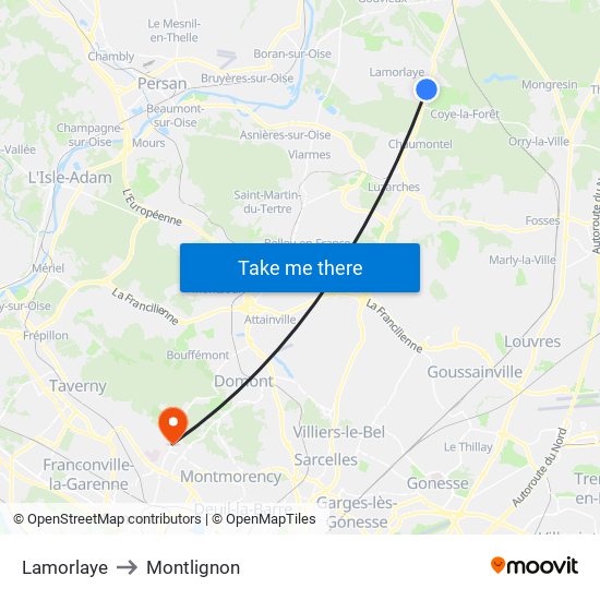 Lamorlaye to Montlignon map