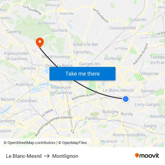 Le Blanc-Mesnil to Montlignon map