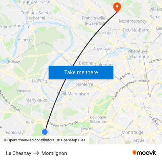 Le Chesnay to Montlignon map