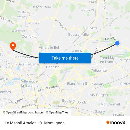 Le Mesnil-Amelot to Montlignon map