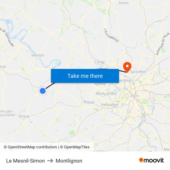 Le Mesnil-Simon to Montlignon map