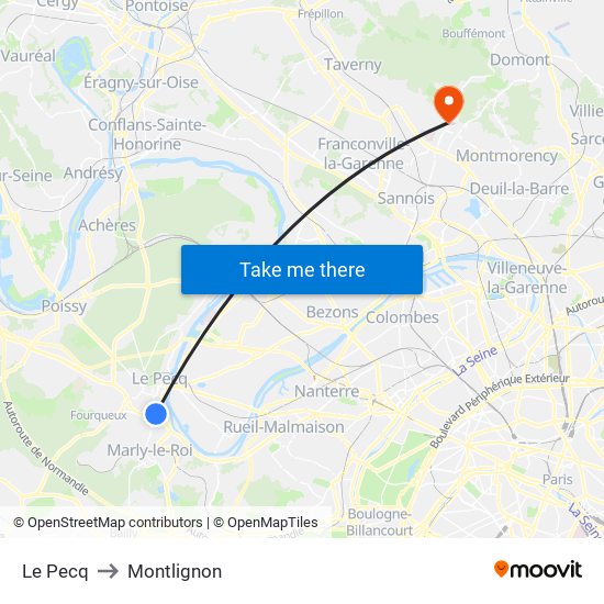 Le Pecq to Montlignon map