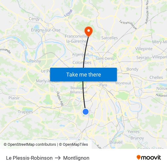 Le Plessis-Robinson to Montlignon map