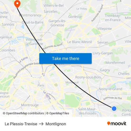 Le Plessis-Trevise to Montlignon map