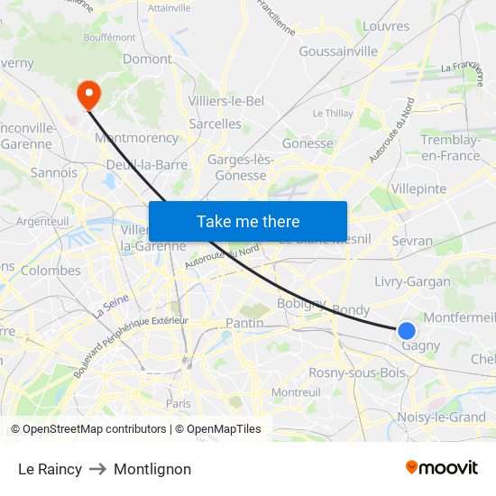 Le Raincy to Montlignon map