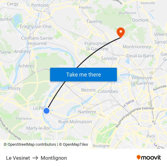 Le Vesinet to Montlignon map
