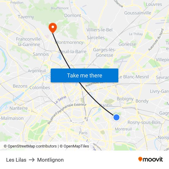 Les Lilas to Montlignon map