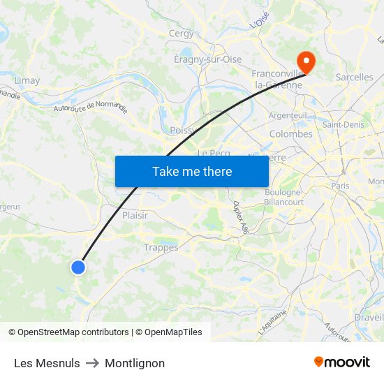 Les Mesnuls to Montlignon map