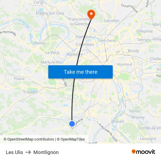 Les Ulis to Montlignon map