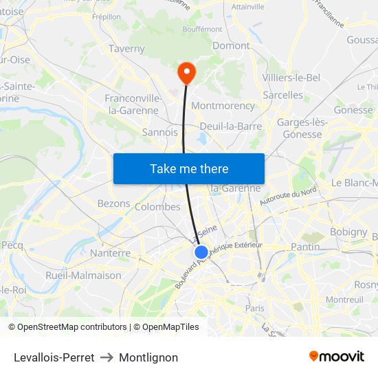 Levallois-Perret to Montlignon map