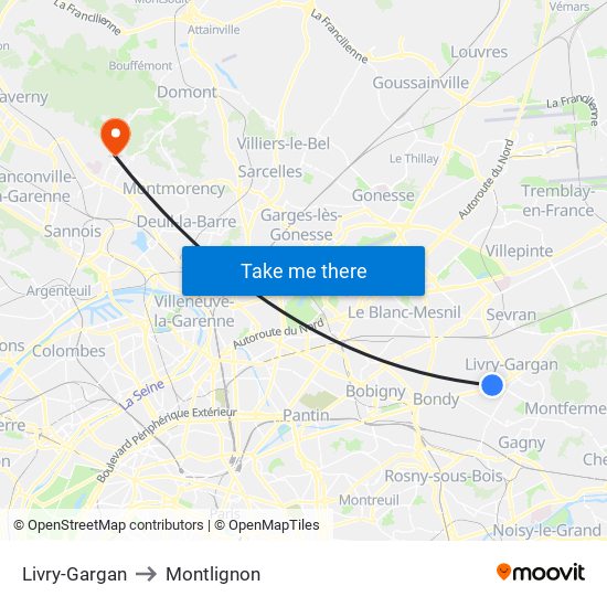Livry-Gargan to Montlignon map