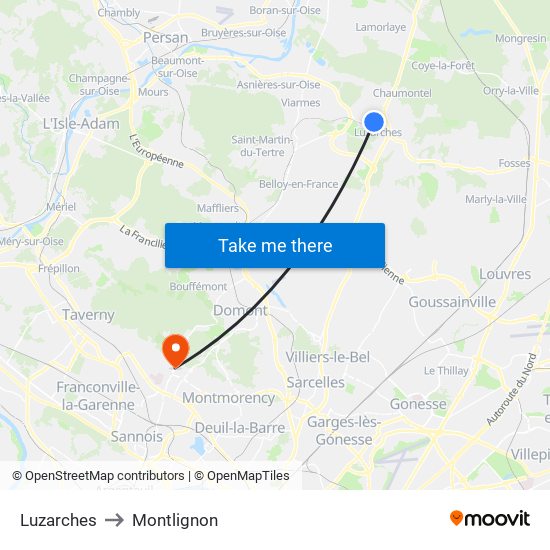 Luzarches to Montlignon map