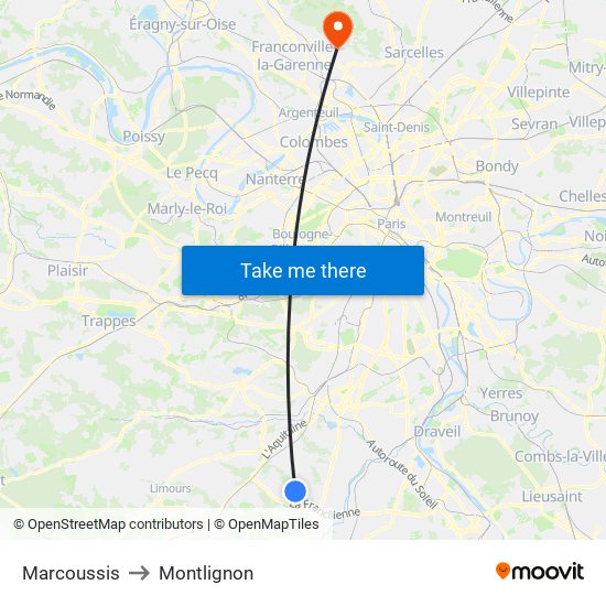Marcoussis to Montlignon map