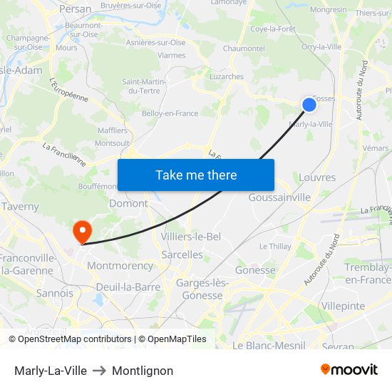Marly-La-Ville to Montlignon map