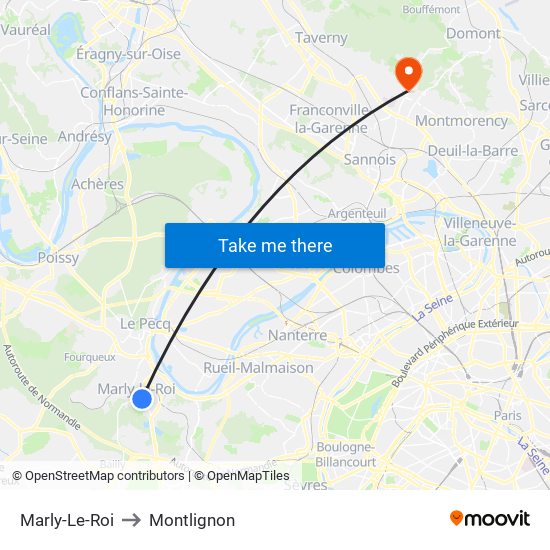 Marly-Le-Roi to Montlignon map