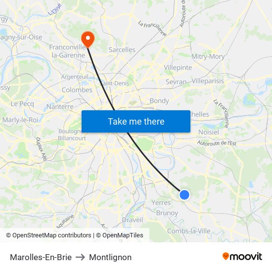 Marolles-En-Brie to Montlignon map