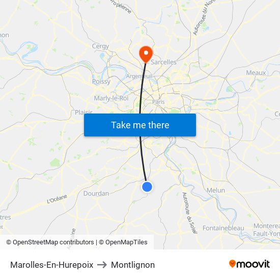 Marolles-En-Hurepoix to Montlignon map