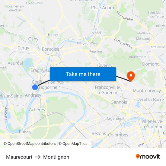 Maurecourt to Montlignon map