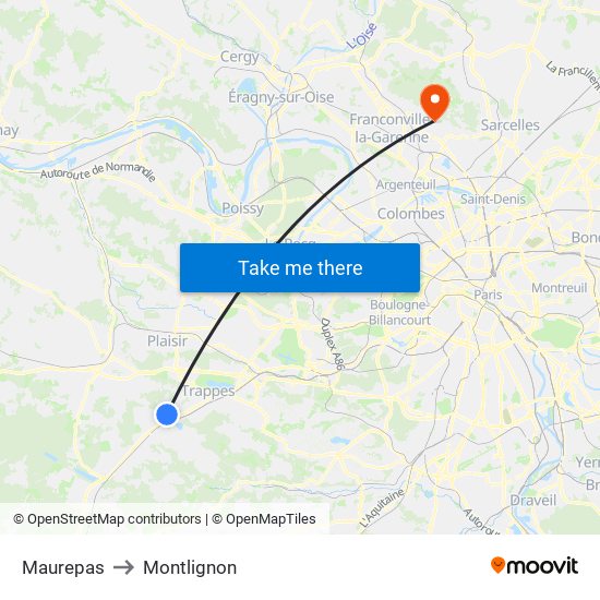 Maurepas to Montlignon map