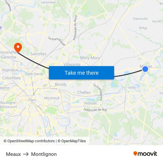 Meaux to Montlignon map