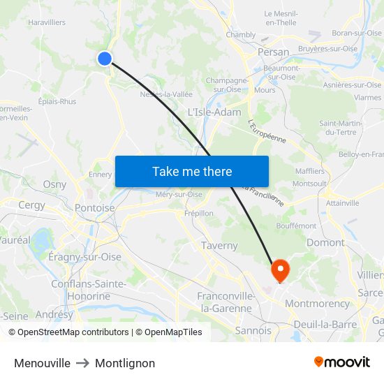Menouville to Montlignon map
